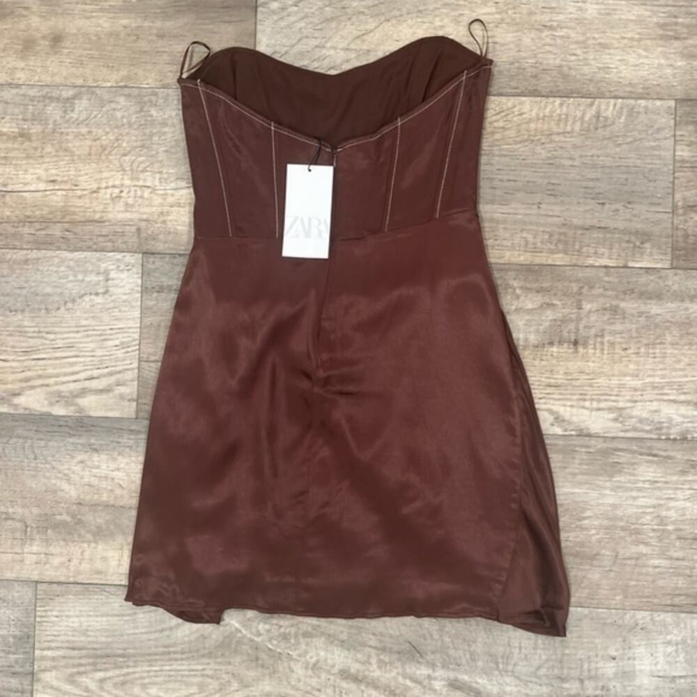 Zara Chocolate Brown Draped Strapless Mini Dress NWT - Picture 16 of 16